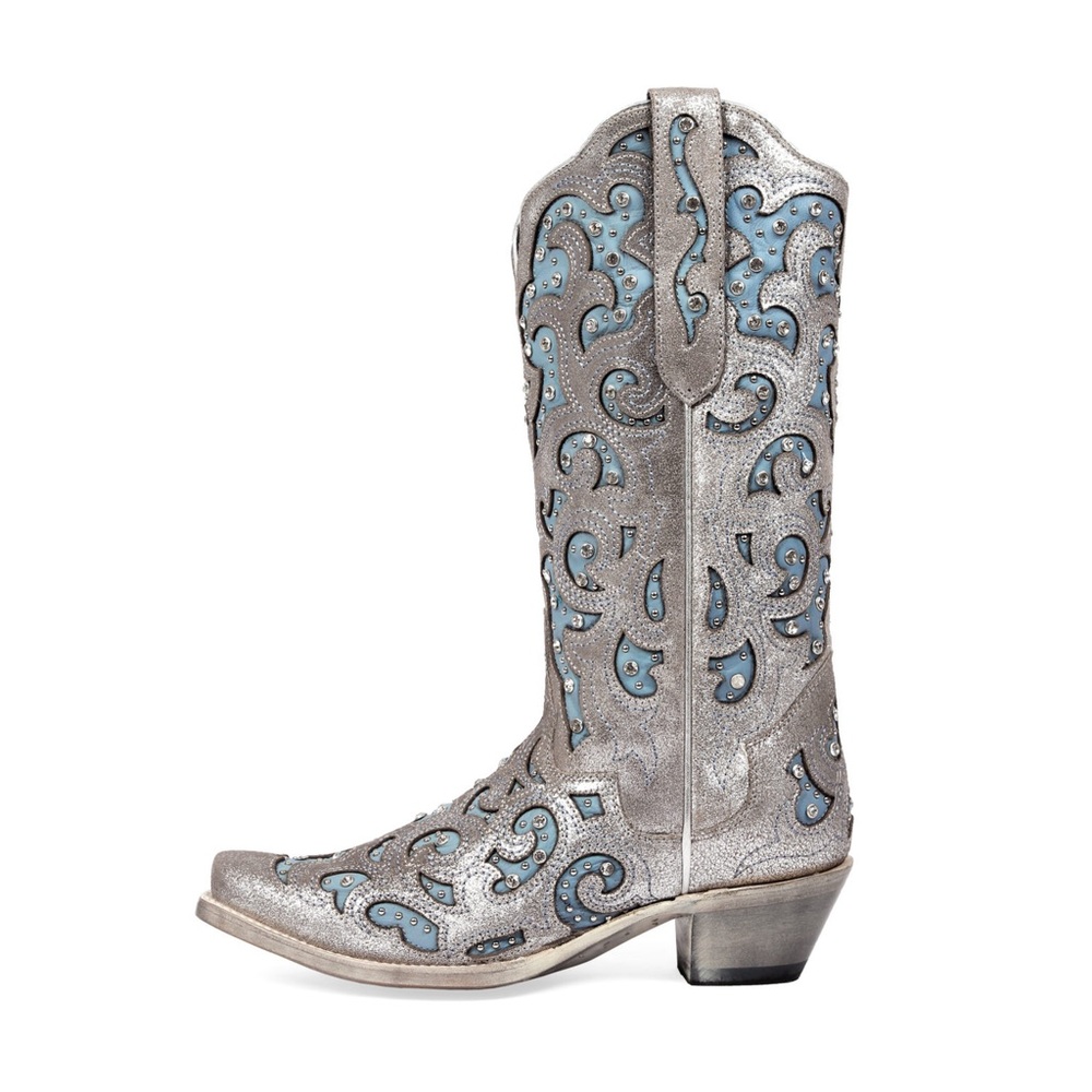 Shinny silver with blue J.B. Dillon boots, size 6